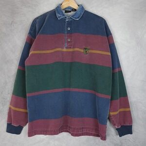 Vintage Structure Rugby Shirt Mens Medium Multicolor Stripe Denim Collar USA 90s